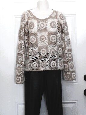 Kroshetta by Papillon - 100% cotton lace layering top two- tons- size M